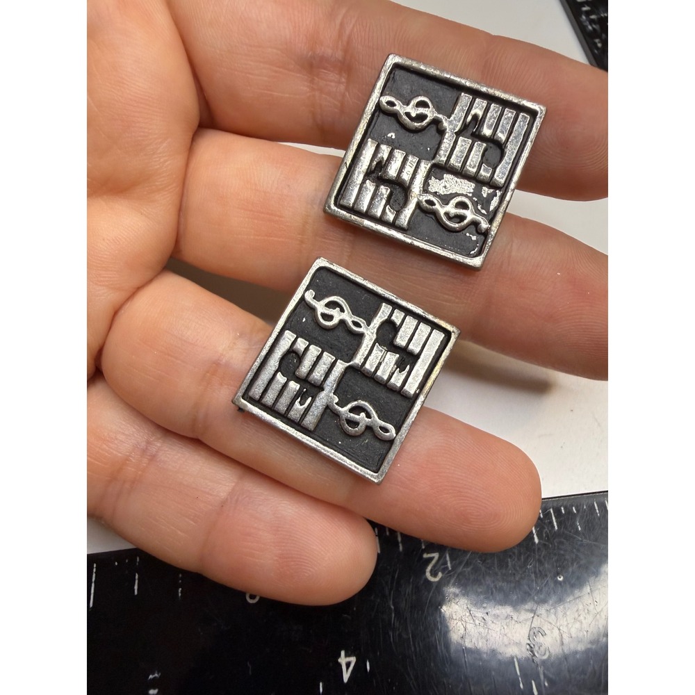 Vintage Music Note Treble Clef Cufflinks Silver Tone Square PAT 2472958